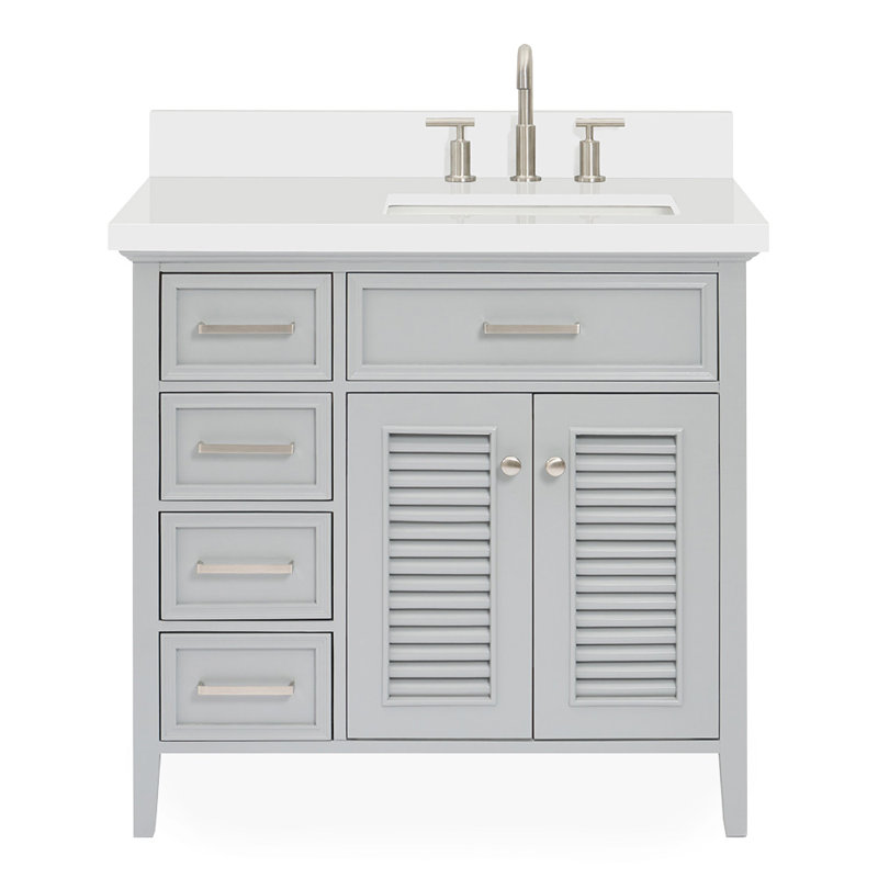 Ensemble de meuble-lavabo simple 37 po Bodhin, gris, Quartz blanc pur