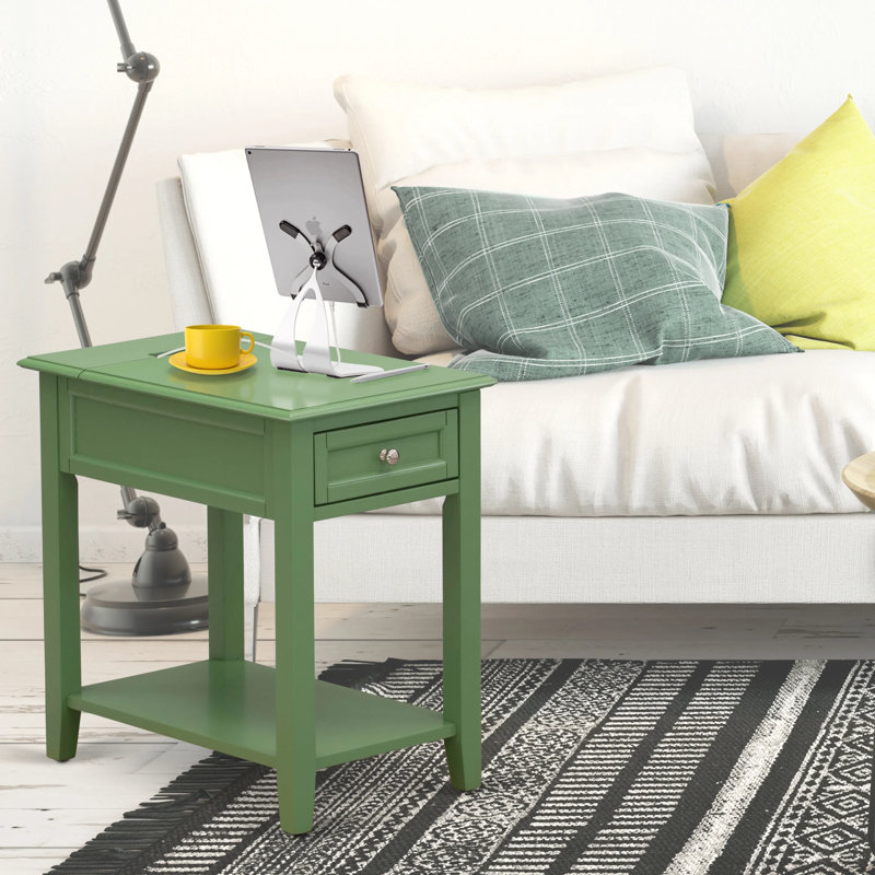 Table de bout Denison - Table de chevet rectangulaire avec tiroir pour chambre à coucher, vert trèfle, Vert trèfle