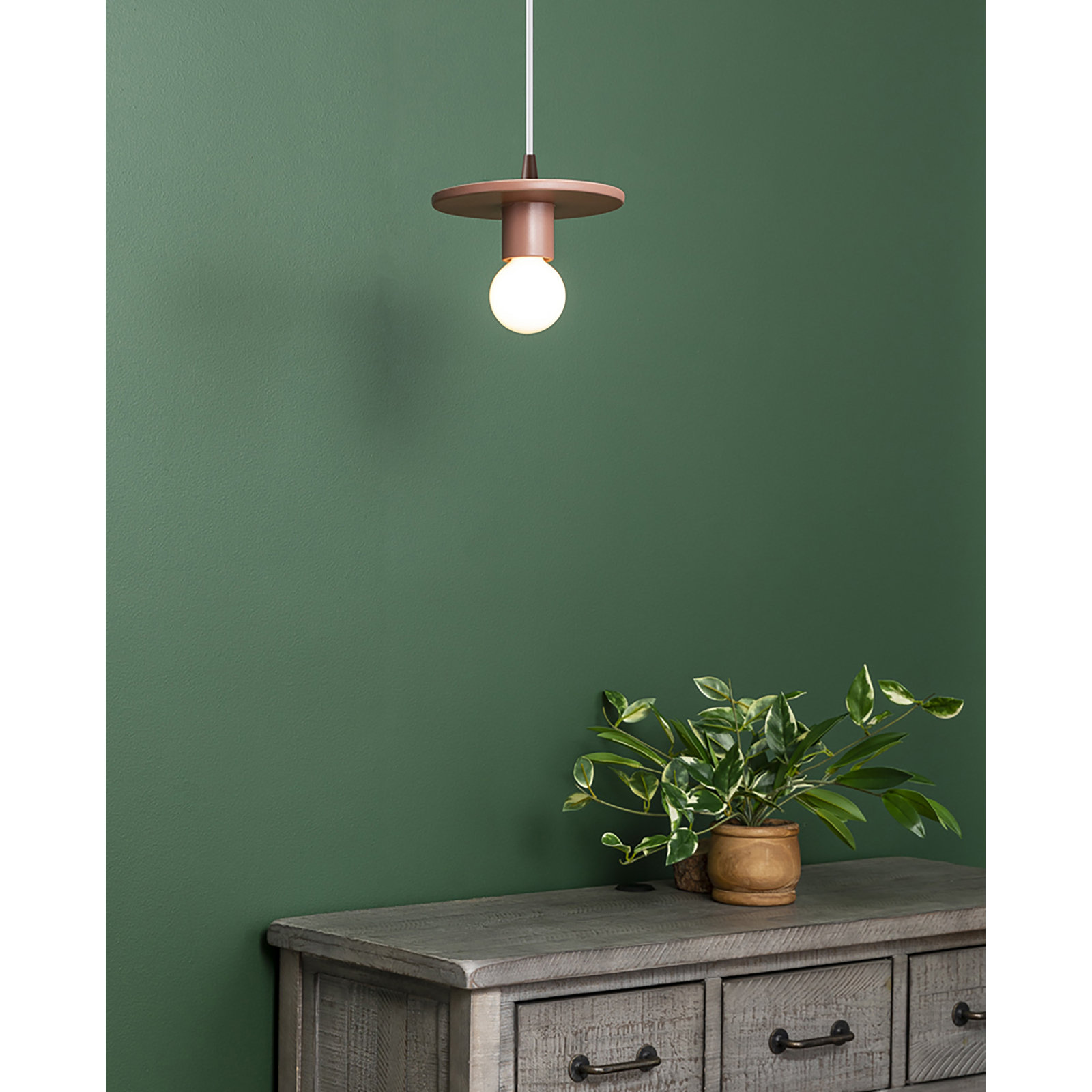 Leni Single Light Ceramic Dimmable Pendant, Canyon Clay, Dark Bronze