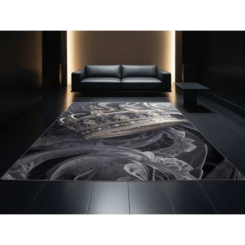 Tapis moelleux moelleux et orné en marbre Glam, 8 x 10