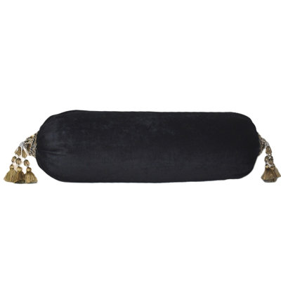 Velvet Bolster Throw Pillow Black