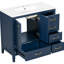 Meuble-lavabo bleu de 36 po avec lavabo en céramique lisse, structure en bois de pin massif, armoire de rangement, quatre tiroirs, pour l'entretien, un ensemble de 36 po avec cadre et pieds en tache, système de tiroir, facile