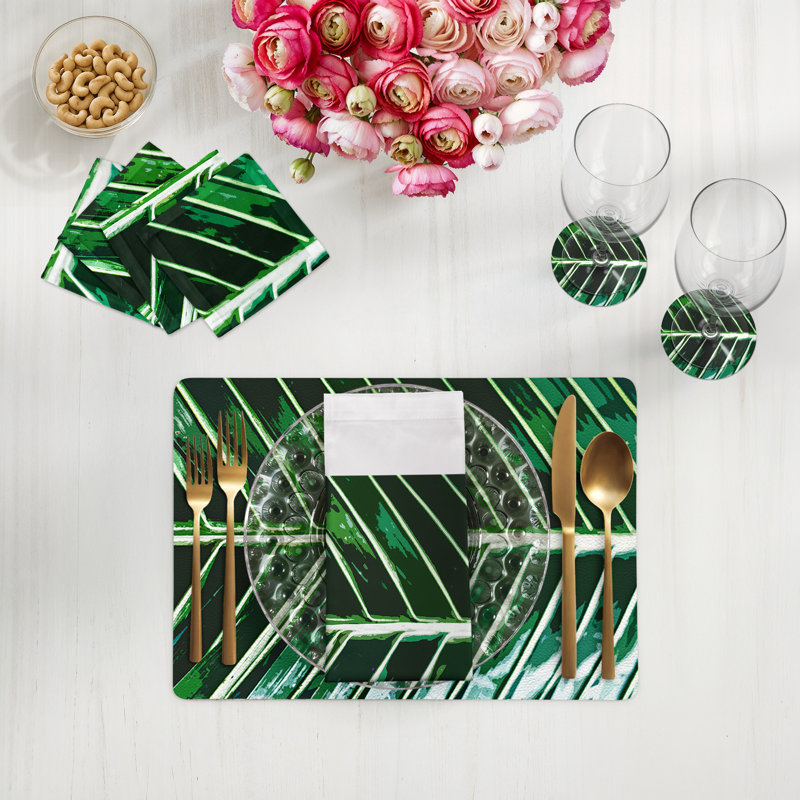 Sous-verres ronds en cuir tropical, Vert