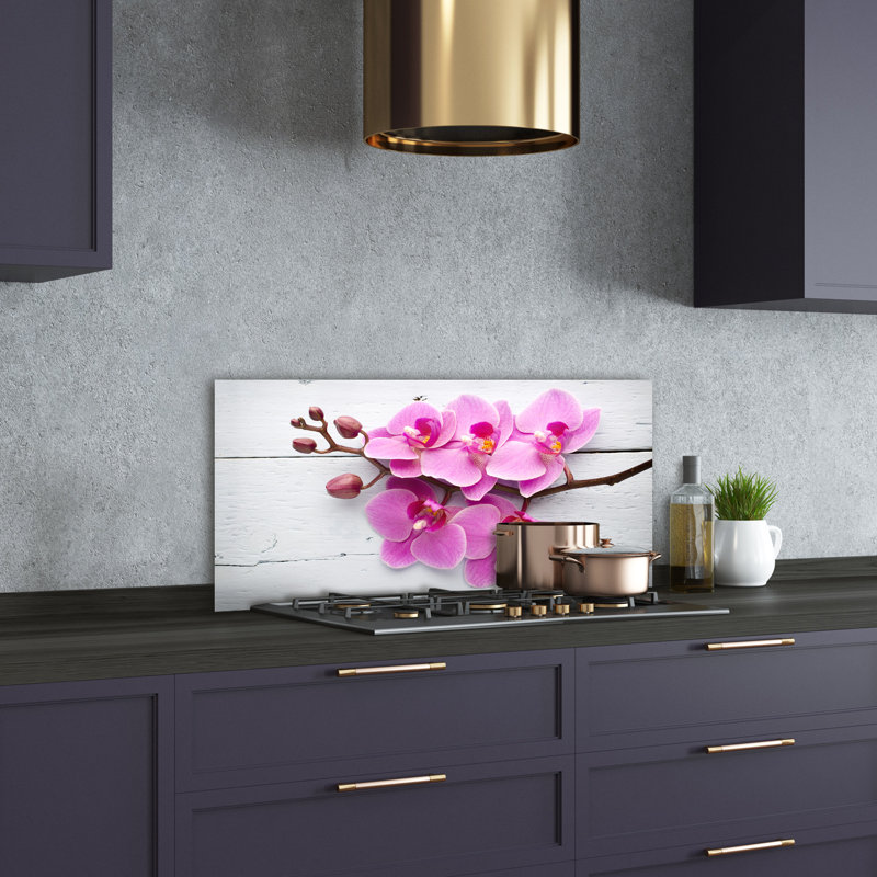 Lional Orchid on Wood 50cm x 100cm Glass Panel