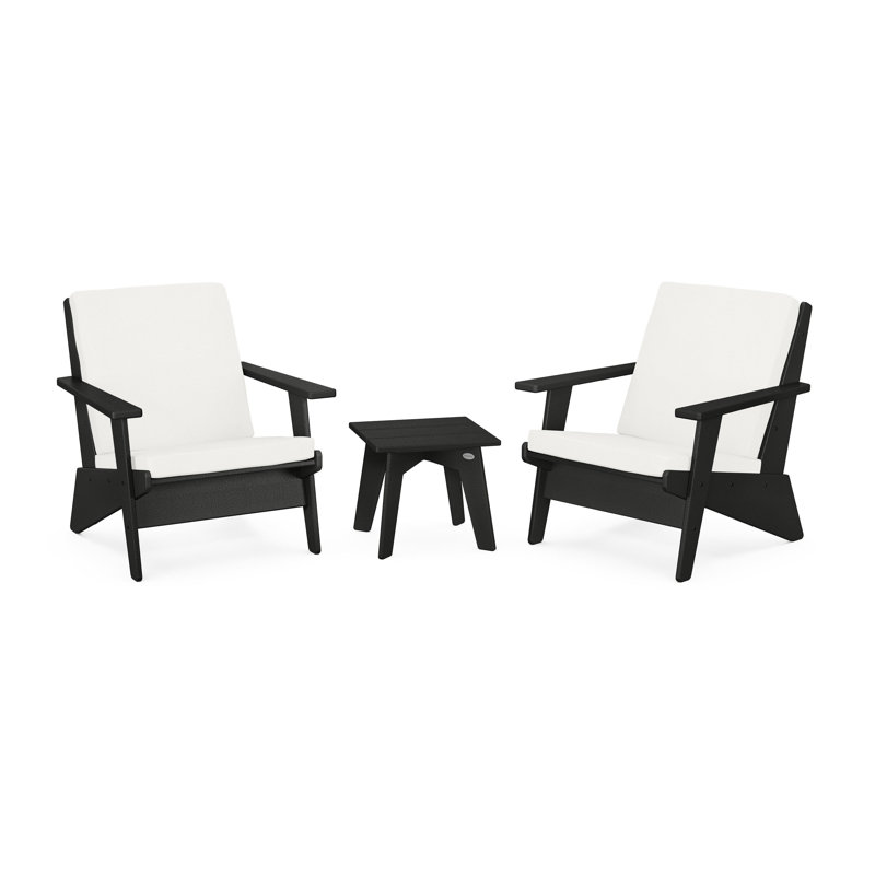 Riviera Modern Lounge 3-Piece Set, Natural Linen, Black