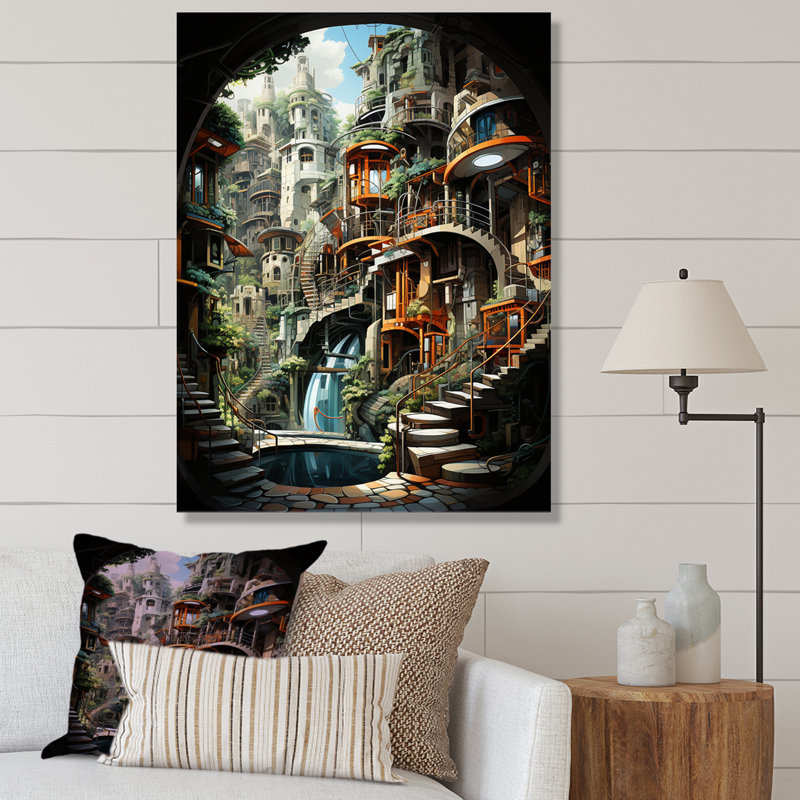 Animations, ville futuriste - salon d'art mural, Toile tendue, H 40 po x l 30 po x P 1,5 po