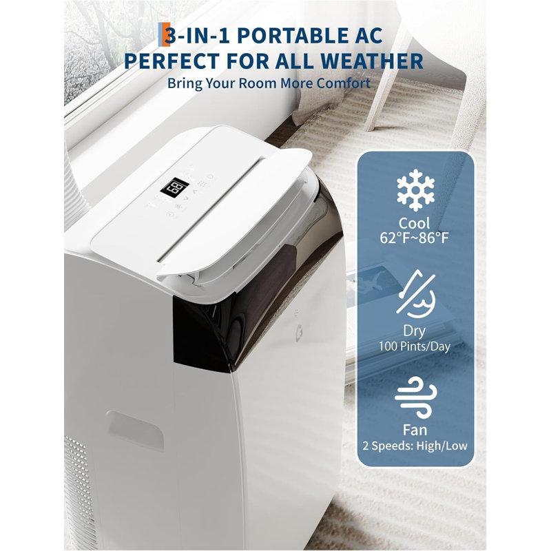 Climatiseur portatif intelligent 14 000 BTU - Déshumidificateur / Ventilateur 3-en-1 pour mode veille automatique de 700 pieds carrés