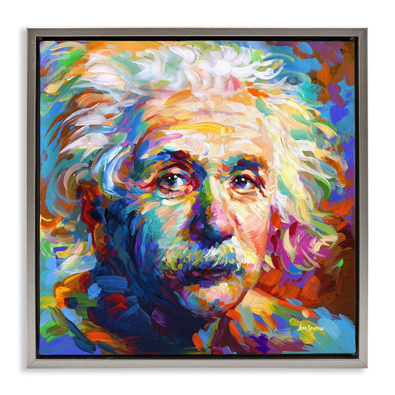 Portrait abstrait d'Albert Einstein, Cadre flottant gris lustré, H 18 po x l 18 po