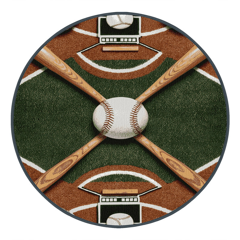  Washable Baseball Sports Area Rug, Rond 5 pi