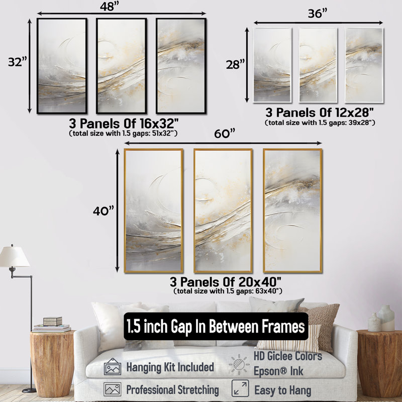 Abstrait note de musique «Silver Grace» - ensemble de salon de musique Wall Art, H 32 po x l 48 po x P 1 po