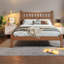 Lit moderne avec cadre de lit en bambou et tête de lit rustique en forme de diamant pour la maison