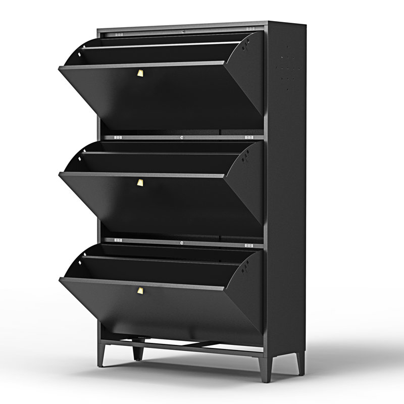3 Drawer All Steel Shoe Cabinet, Black