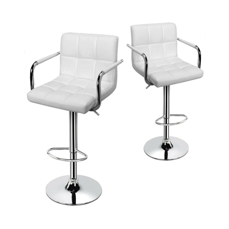 Swivel Upholstered Adjustable Height Counter Stool with Metal Frame, White