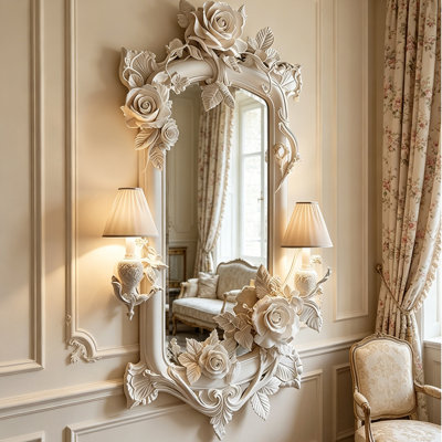 Miroir en verre de forme unique 59,06 ", cadre en résine de fibre de verre de couleur crème
