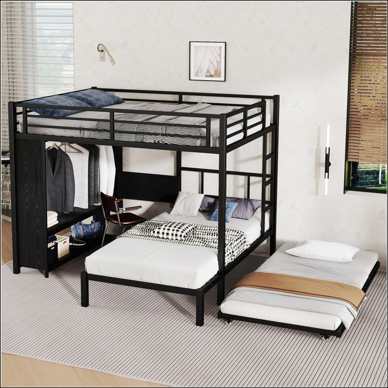 Grand lit superposé simple avec garde-robe intégré