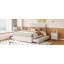 Lit plateforme double tapissier pleine grandeur avec 2 tiroirs et 1 lit gigogne simple, tête de lit classique-400511645