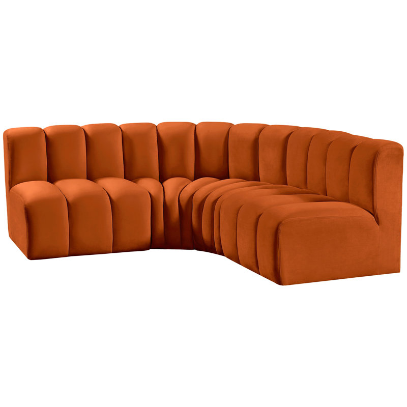 Hirah Upholstered Curved Sectional Reversible, Cognac Velvet