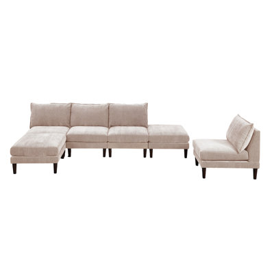 Modern Gorgeous 6Pcs Modular Set 4X Armless Chairs 2X Ottomans Living Room Furniture Blush Pink Morgan Fabric Couch