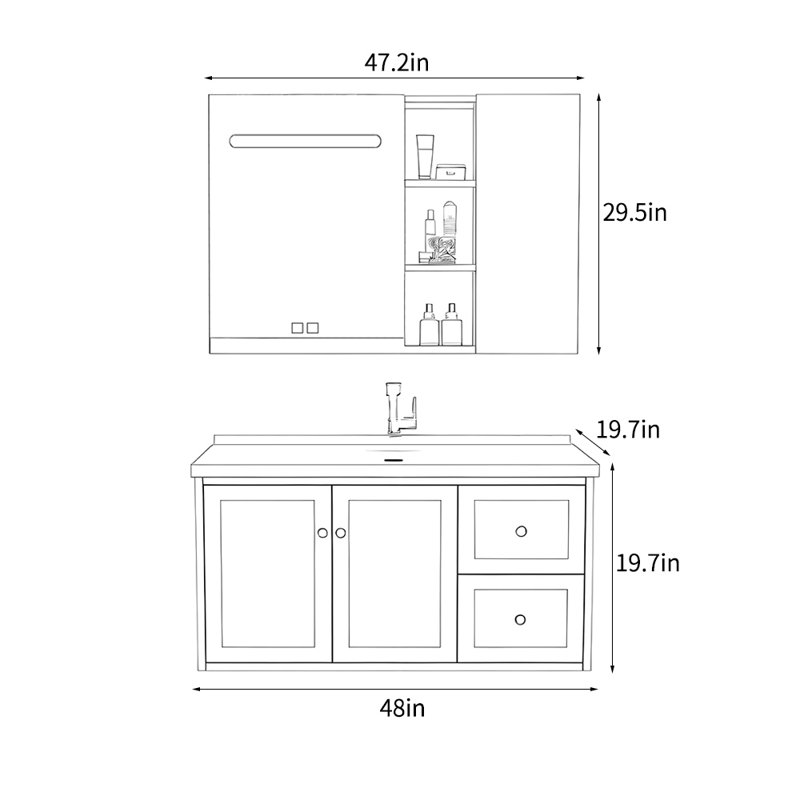 Armoire de salle de bain luxueuse de style français, Blanc