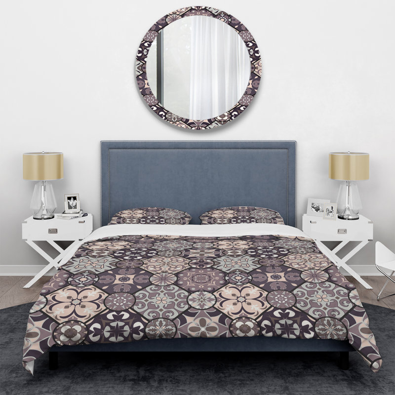 Ensemble de housse de couette à motif mosaïque brune, Housse de couette pour très grand lit et 2 très