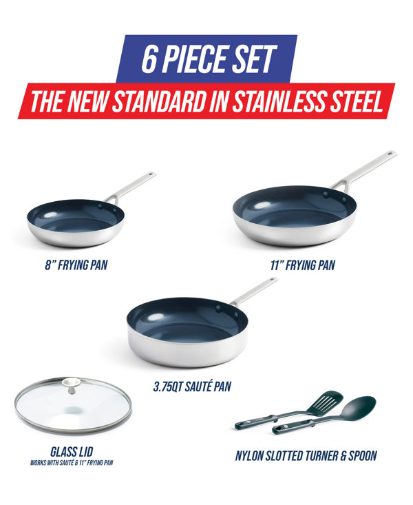  Blue Diamond Cookware Tri-Ply Stainless Steel Ceramic Nonstick,  6 Piece Cookware Pots and Pans Set, PFAS-Free, Multi Clad, Induction,  Dishwasher Safe, Oven Safe, Silver : Everything Else