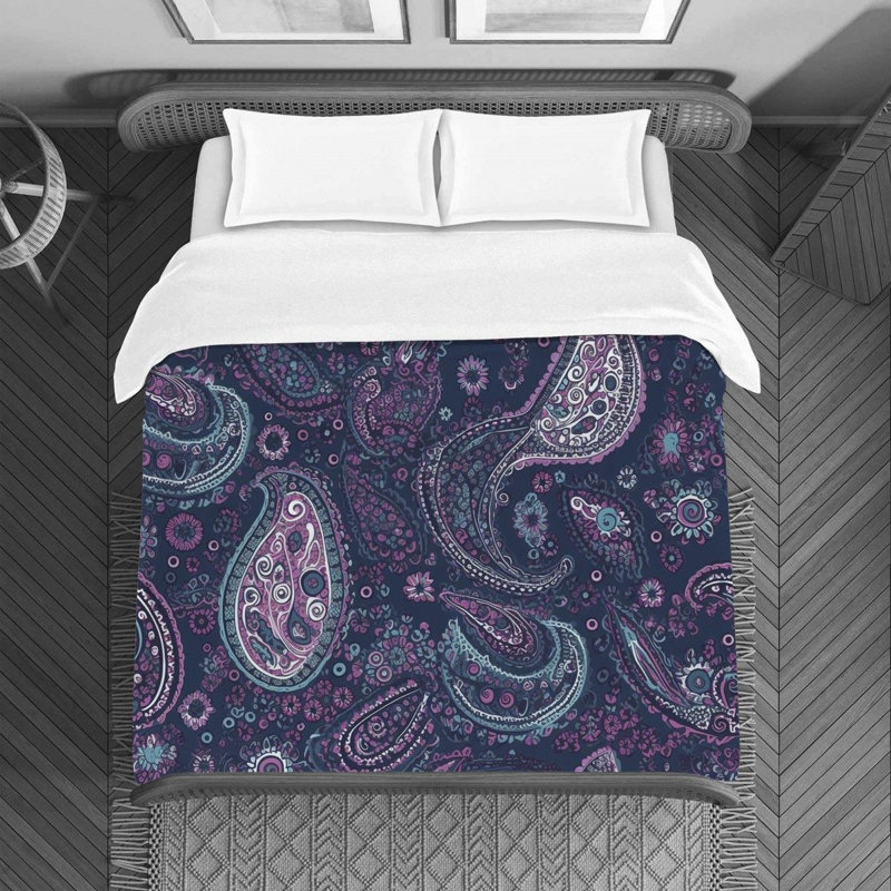 Botanical Blue/Purple Microfiber Duvet Cover, Queen Duvet Cover