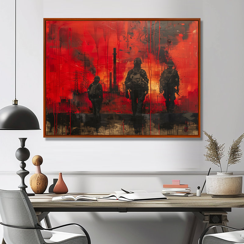 Décoration murale rouge et noir Power Surgeon Power Plant I - Power Plants, H 12 po x l 20 po x P 1 po, Cadre flottant brun