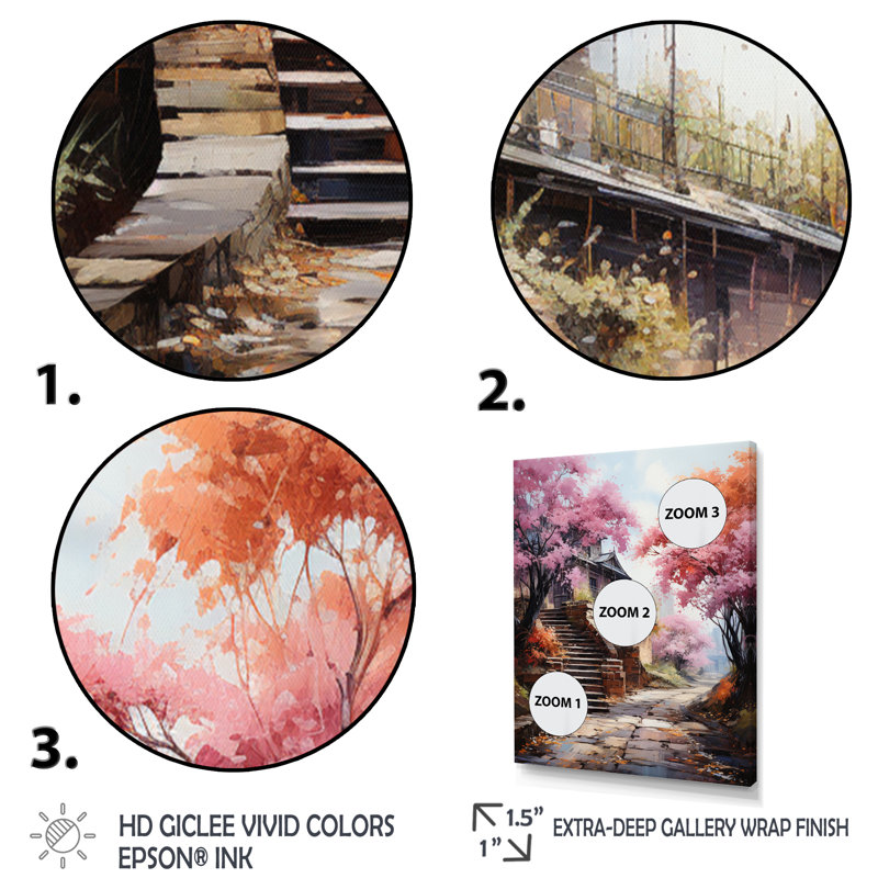 «Lynanne Japon Art», chemin de floraison rose - impression, H 32 po x l 16 po x P 1 po, Cadre flottant doré