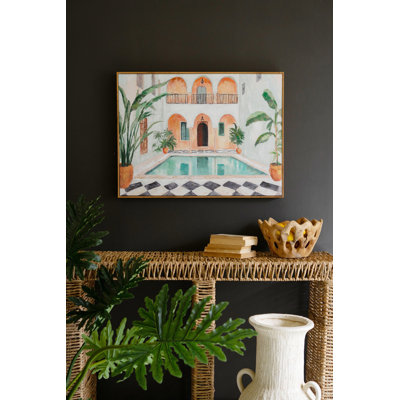  Wood Framed Canvas Painting Morocco Hotel Decorative Wall Accent For Office Natural Finish