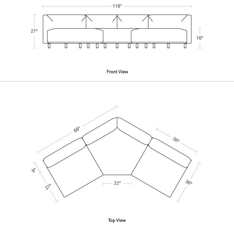 9 Yard Outdoor 4 - Seat Patio Sectional, Coal Sunbrella®