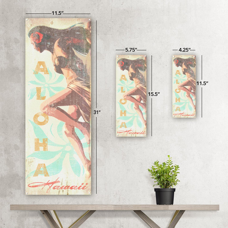 "Wahine Aloha Hawaii, plaque en métal" sur métal, H 4,25 po x l 11,5 po