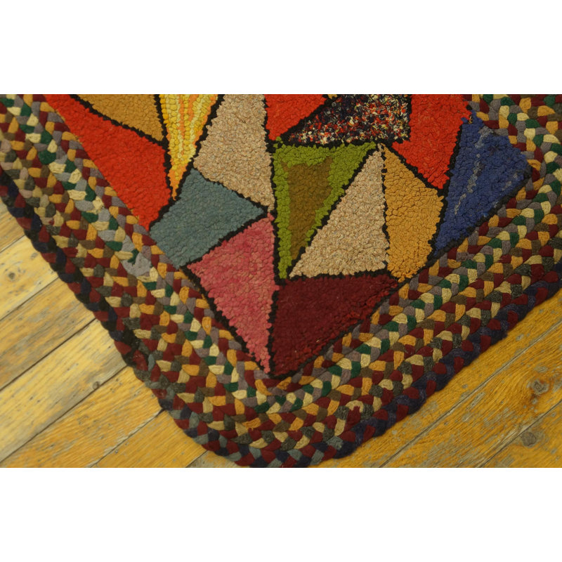 Small Antique 1920s Bold Colorful Geometric Art Deco Pattern American Hooked Rug