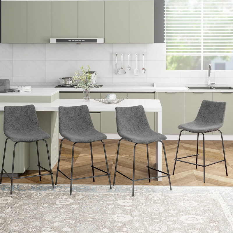 Faux Leather Bar Stool (Set Of 2), Counter Stool (24" Seat Height), Charcoal