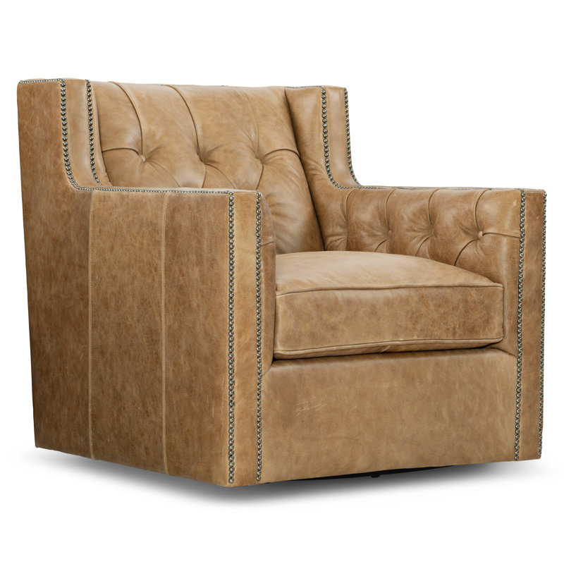 Candace Swivel Club Chair, Tan Genuine Leather