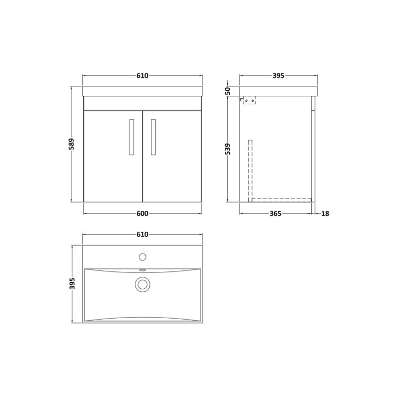 Athena 610mm Single Bathroom Vanity with Integrated Ceramic Basin, Gloss Gray Mist