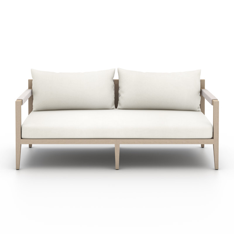Sherwood Outdoor 2 - Seat Loveseat, Solid Wood, Gray Cushion/Brown/Gray Frame