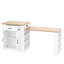 Console d'îlot extensible avec tiroirs, armoire à deux portes et tablettes ouvertes. Sert de table de salle à manger, de bar pour le petit-déjeuner temporaire et de salon de thé l'après-midi, blanc