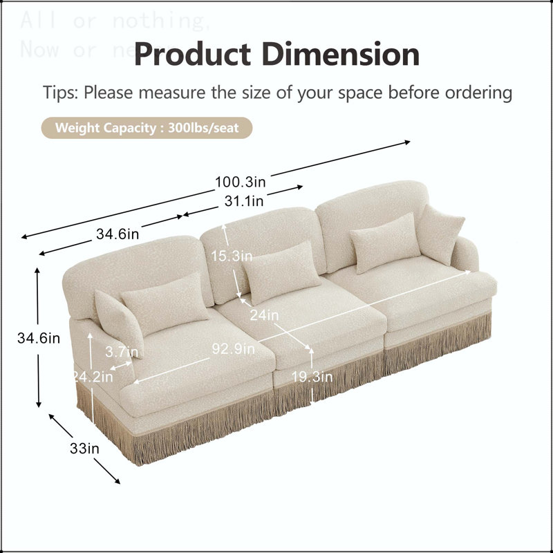 Canapé modulaire en chenille à imprimé léopard, 3 Seat, Beige Chenille