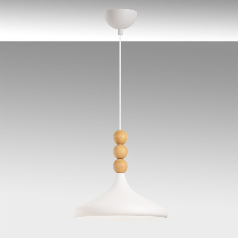 Élégant lustre réglable, structure en métal avec finition blanche et chêne, plaque de base de 13,8 po x 7,9 po, hauteur réglable de 10,6 po à 45,7 po | 1 x douille E27 (40 W maximum, ampoule non incluse) | Éclairage moderne pour la maison et le bureau