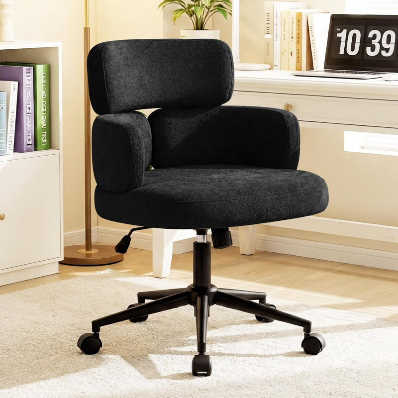 Upholstered Swivel & Adjustable Height Office Chair, Clover-shaped Desk Chair with Armrest, Black