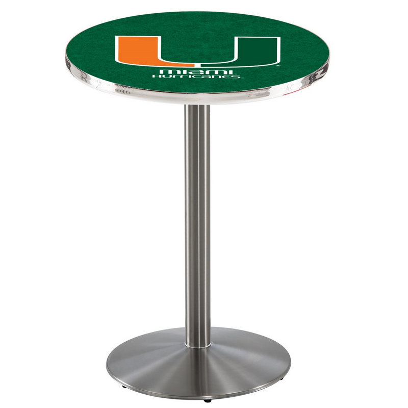 Round Metal Base Dining Table, Stainless Steel, University of Miami Florida