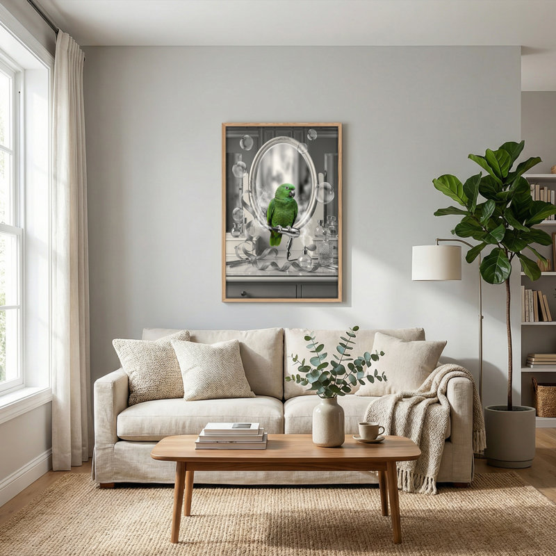 Ensemble de 1 tableau mural sur toile avec miroir de perroquet, 48"H x 32"W, Natural