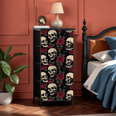 Commode 4 tiroirs pour chambre à coucher, commode étroite, plateau en bois et structure en fer de travail 18 po x 37,5 po (lxH)