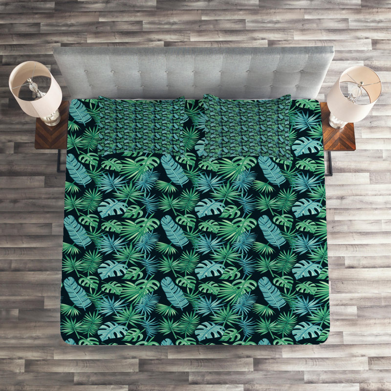Coastal Polyester Floral Coverlet, Queen Bedspread + 2 Shams