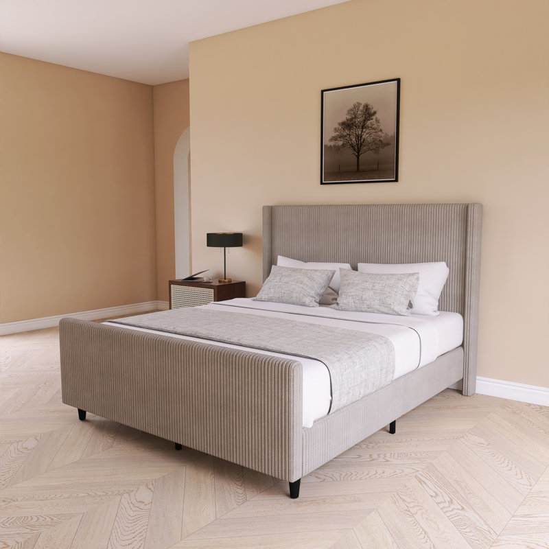 Lit tapissier haut en velours côtelé, Taupe, Grand