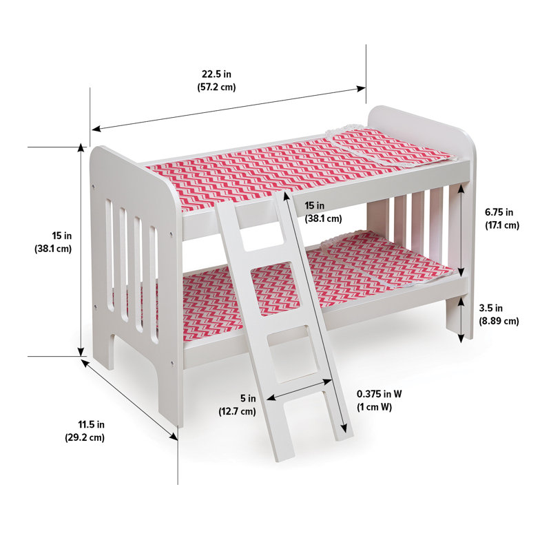 Doll Bunk Bed with Bedding and Ladder