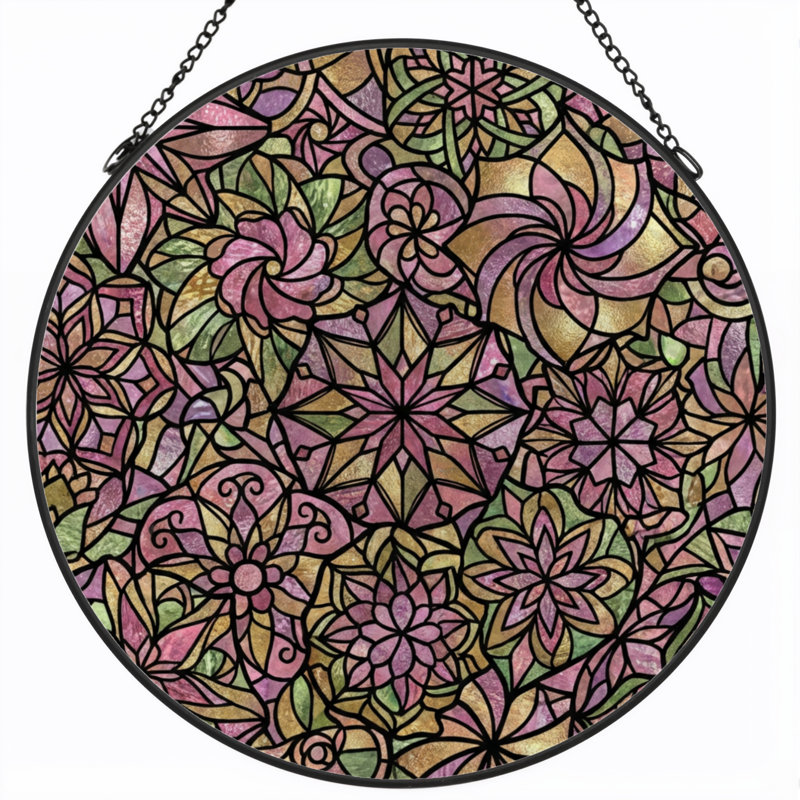 Vitrail de vitrail à motif floral H 7,8 po, H 7,8 po x l 7,8 po