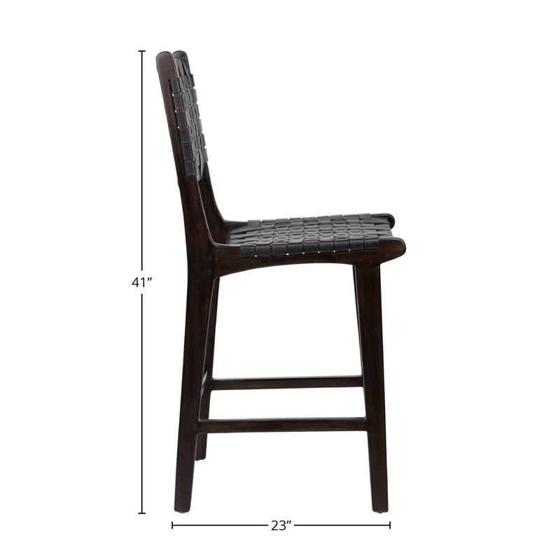 24" Counter Stool, Black Leather/ Dark Brown Frame 