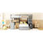 Lit superposé simple au-dessus de simple gris avec bureau, tiroirs et rangement pour un lit de chambre fonctionnel et relaxant, finition, tablettes-130155678-130155679