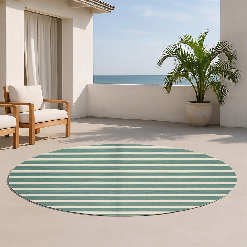 Tapis intérieur / extérieur gris HorizontalStripes, Rond 5 pi